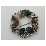 Brooch Pin with Gemstones Lapis, Green Stone +
