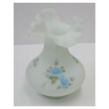Hand Painted & Signed Fenton Ruffled Satin Vase