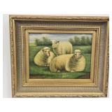 Oil On Canvas Sheep Gold Frame Signed 23.5x19.5" H