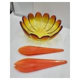 MCM Amberina 11"W Indiana Bowl w Tongs