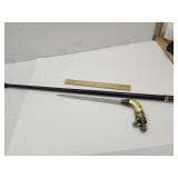 Gold Snake Handled Walking Stick  33" Long