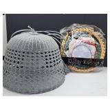 Wicker Hanging Light & Needlepoint Embroidery