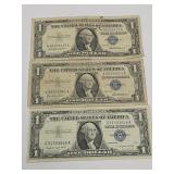 "3" Blue Seal $1 Currency Notes