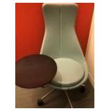 (2) Blue Leather Lounge Chair with Table (2) Blue Leather Lounge Chair with Table