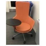 (2) Orange Leather Lounge Chair with Table (2) Orange Leather Lounge Chair with Table