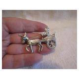 Sterling Silver Donkey Pulling Cart Vtg BroochPin