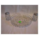 Vintage Pattern Glass Plate, Salt & Pepper Set