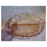 Vtg Pink Depression Glass Relish Tray 12x7&3/4