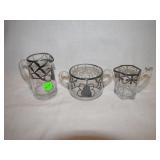 2 Vtg Silver Overlay Cream Pitchers & 1 Sugar Bowl