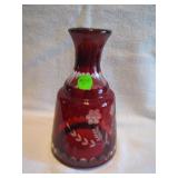Vintage Ruby Red Cut to Clear Caraf 7&1/2"