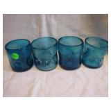 4 Mid-Century Hand Blown Glasses 3&1/8" x 3"