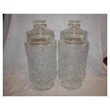 2 Vintage Glass Flower Pattern Canisters11"x4&3/4"