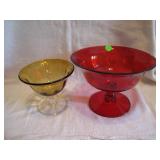 2 Vtg Glass Footed Bowls 7&5/8" x 5&3/8" & 5&1/4"x