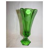 Vtg Fostoria Green Coin Glass Vase 8"