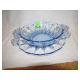 Vtg Cambridge Blue Sauce Bowl & Under Plate Set