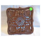 Vintage Carved Wood Hot Plate Trivot 7"x7"