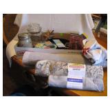 Box Lot Misc.  Jars, Sewing Bias Tape & more