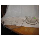 3 Pc Vtg Paden City Crystal Divided Bowl & Under