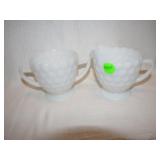 Vintage White Bubble Glass Cream & Sugar 3&5/8"