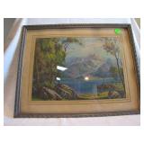 Vtg Picture of Mountain Lake Scene 14&7/8 x 11&7/8