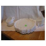 4 Vtg White Glass Snack Plates & Cups(9&3/4Plates)