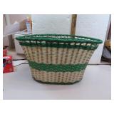 Used Green & White Woven Bicycle Basket