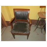 NO SHIPPING - Antique Oak Chair with Leather