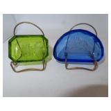 2 Antique Salt Cellars -green one has a small chip