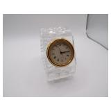Crystal Desk Clock Signed Duiske - 2&3/4" tall