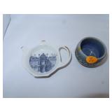 Vintage Ireland Pottery Tea Bag Rest & Small Cup