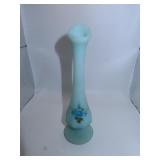 Satin Blue Hand Painted Fenton Bud Vase 8'