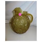 Vintage Amber Glass Pitcher with Ice Lip = 9'