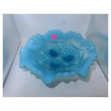 Vintage Fenton Blue Opalescent Footed Bowl =