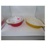 2 Vintage Pyrex Dishes (1 with lid) -Red =8 oz &