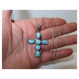 NICE 925 Silver & Turquoise Cross Necklace