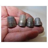 4 Antique Sterling Silver Thimbles
