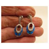NICE Blue Opal Pierced Earrings Signed AK 925