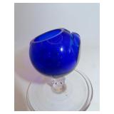 Vintage Cobalt Blue & Clear Place Card Holder