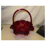 Vintage Fenton Ruby Red Hobnail Basket = 11&3/4" x