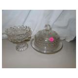 Antique Cut Glass Butter Dish & Compote