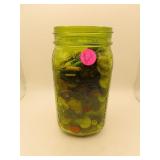 Green Quart Jar with Vintage Buttons