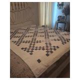 Blue & White Hand Stitched Quilt = 65" x 84" -