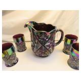 Vintage Fenton Carnival Glass Pitcher & Glasses
