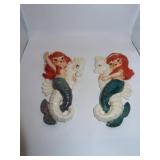 Pair Vintage Lefton Mermaids Riding Seahorses 7"
