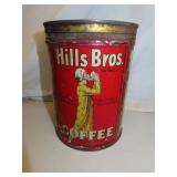 Vintage Hills Bros 2 Pound Coffee Tin = 6&7/8"