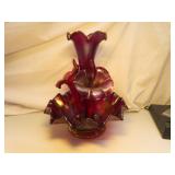 Beautiful Fenton Ruby Amberina Stretch 4 Horn