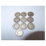 10 Silver Mercury Dimes (see photos)