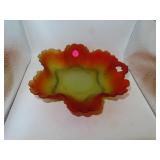Antique Golden Sunset Satin Amberina Bowl = 9&1/4"