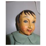 Antique Folk Art Doll with Wooden Head - Hands &