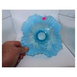 Vintage Jefferson Glass Blue Opalescent Bowl =